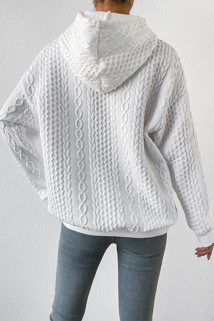 WW Jacquard Kapuze Schnürung langärmliges lockeres Sweatshirt