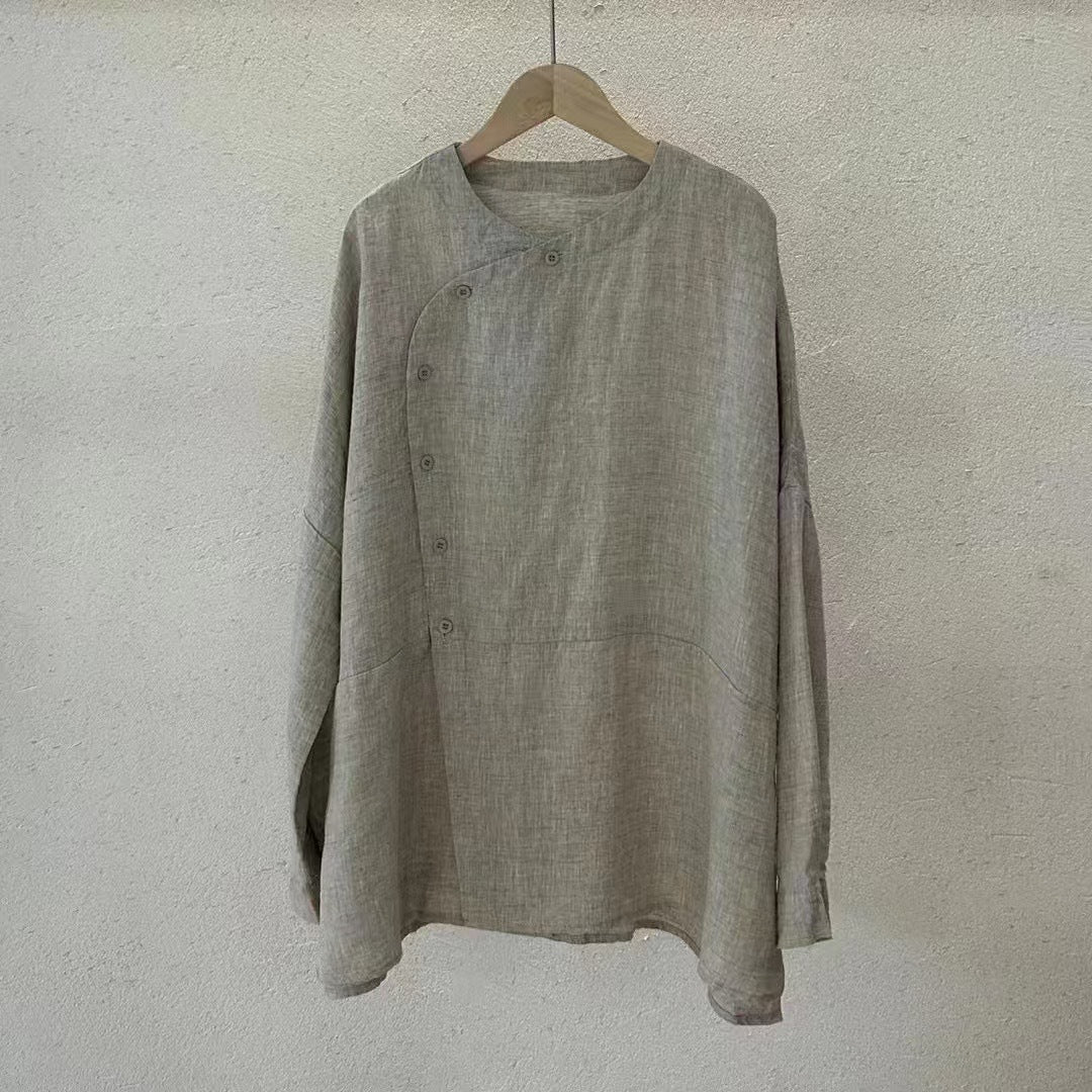 Damen Relaxed Fit Leinen Button-Up Top W&W Mode