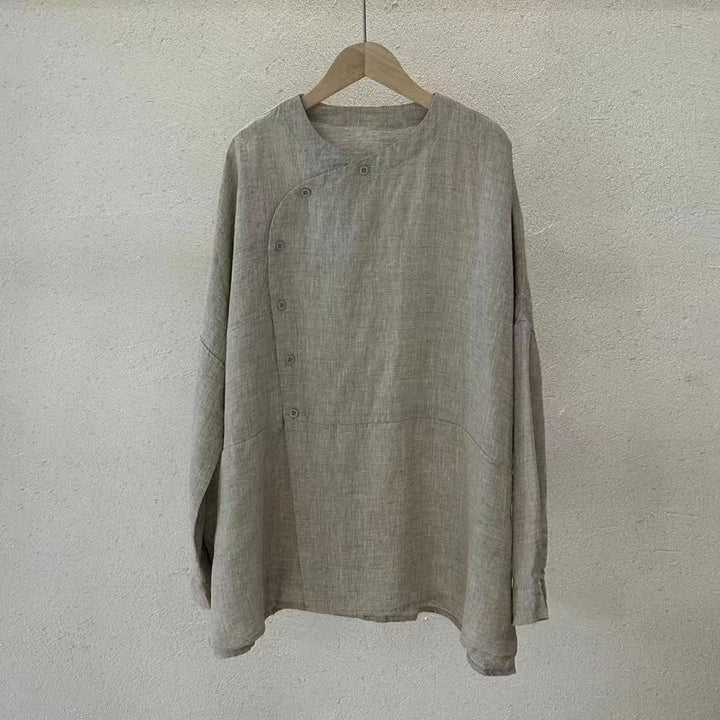 Damen Relaxed Fit Leinen Button-Up Top W&W Mode