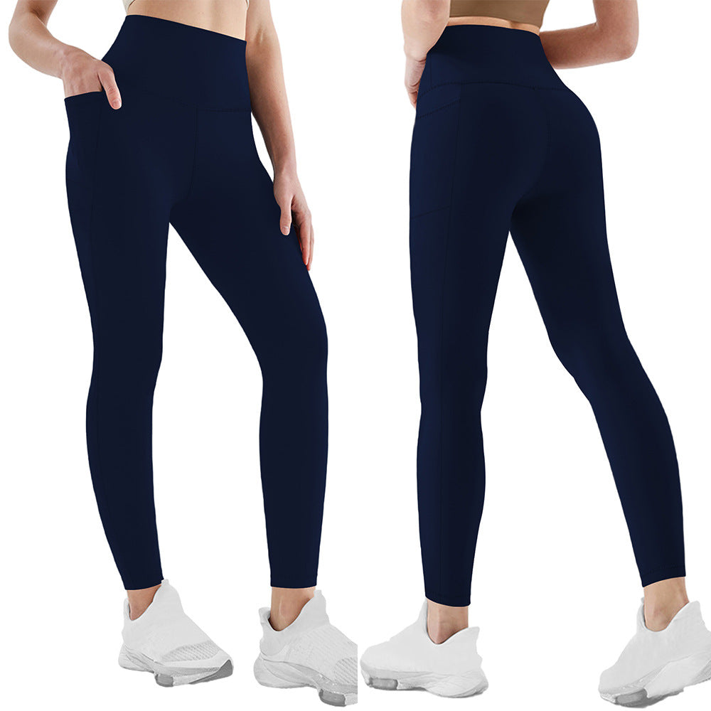 Damen Athletische Stretch-Leggings mit hoher Taille und seitlichen Taschen WW