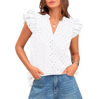 Damen Bluse mit Rüschenärmel und floralem Lochmuster WW