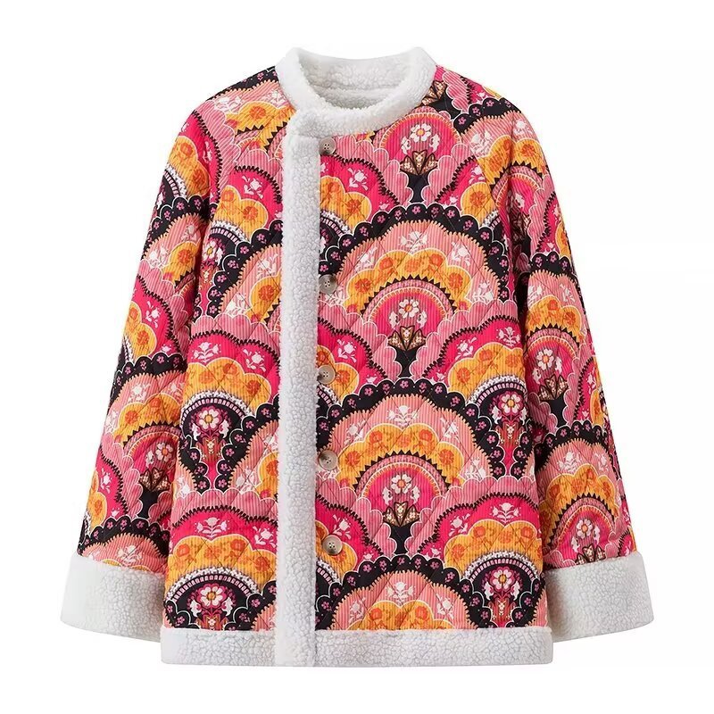 Damen Steppjacke mit floralem Fleece-Innenfutter und elegantem Knopfverschluss WW