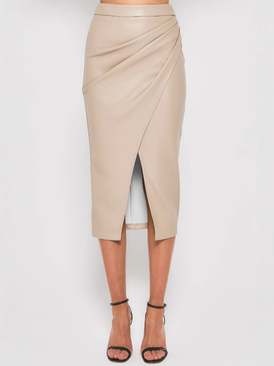 W&W Mode | Faltiger Split Pu Lederrock Für Frauen