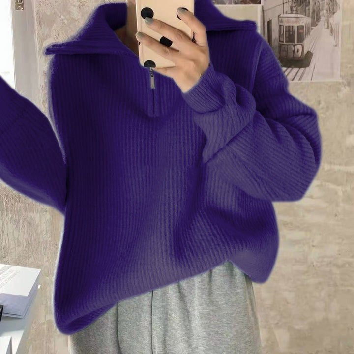 Gestreifter Turtleneck Damenpullover mit Reißverschluss