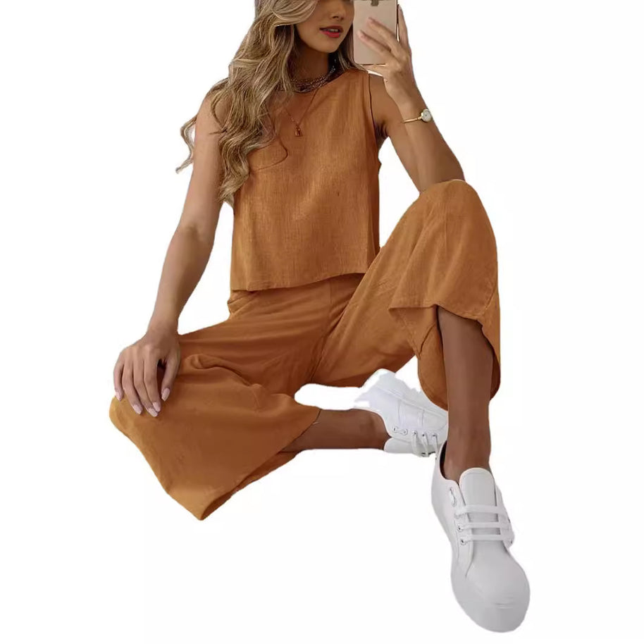 Damen entspanntes Oberteil und weite Hose Set WW