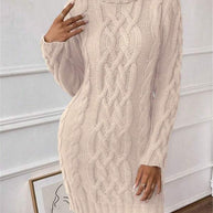 Damen Strickkleid mit hochgeschlossenem Kragen und Zopfmuster WW