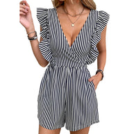 Damen Jumpsuit mit verspielt voluminösen Flügelärmeln und elegantem V-Ausschnitt WW