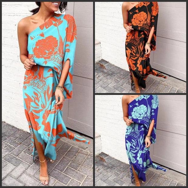 Damen Elegantes Maxikleid mit einem Schulterdesign und floralen Mustern WW
