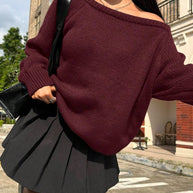 Damen Bequemer Oversized Pullover mit weitem Rundhalsausschnitt WW