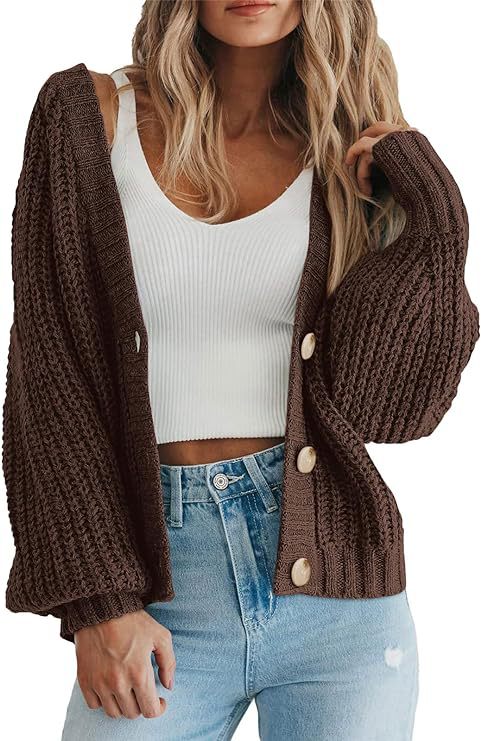 Damen Strickjacke mit Ballonärmeln WW