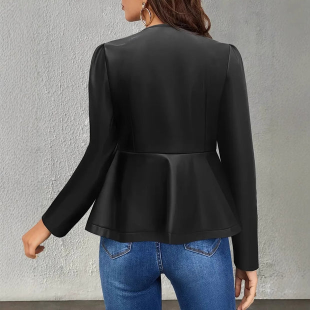 Damen Kunstlederjacke mit elliptischem Schnitt und Puffärmeln W&W