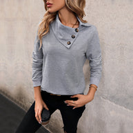 Damen bequemer Sweatshirt mit modischem Kragen und Knopfdetail WW