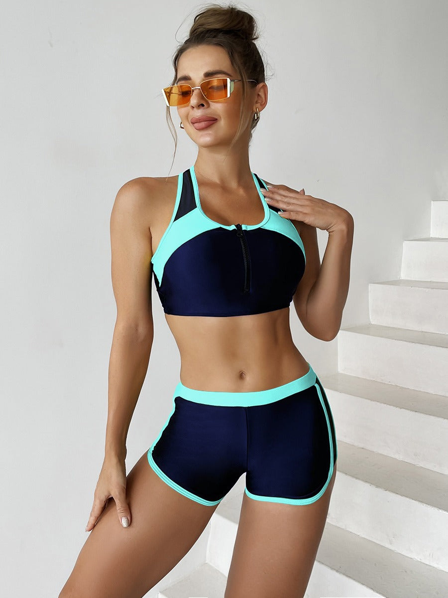 Damen Sportliches Bikini-Set mit hochfunktionalem Oberteil und Shorts WW