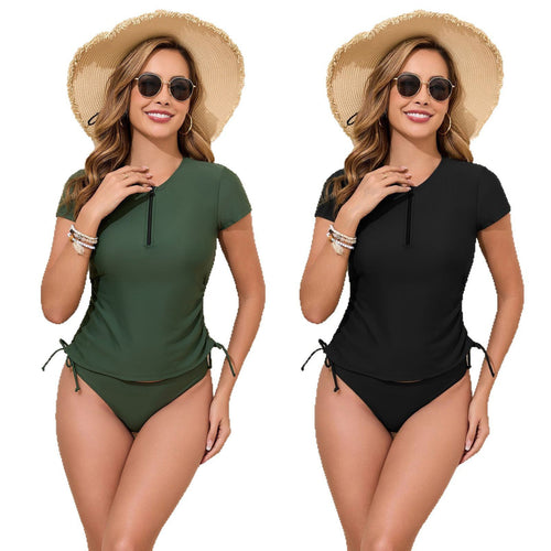 Damen Sport-Badeanzug-Set mit kurzem Oberteil und seitlichen Raffungen WW