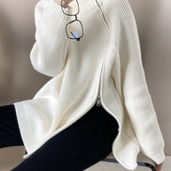 WW Rollkragenpullover mit Seitenschlitz einfarbig gestrickt