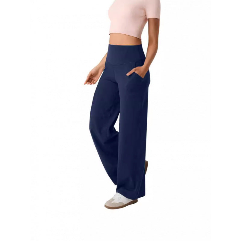 Damen weite High-Waist Freizeithose mit praktischen Taschen WW