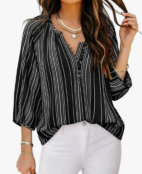 Damen elegante Tunika-Bluse mit raffinierten Streifen WW