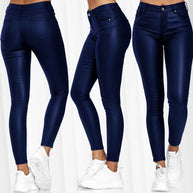 Damen figurbetonte Kunstleder-Hose mit mattem Finish und tiefem Bund WW