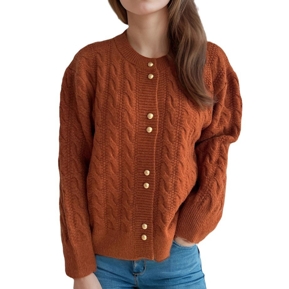 Damen Strickjacke mit eleganter Zopfmusterstruktur und dekorativen Knöpfen WW