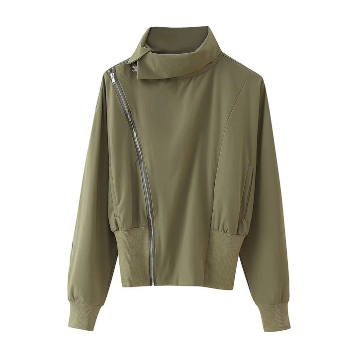Damen Übergangsjacke mit modernem asymmetrischem Reißverschluss und hohen Kragen W&W Mode