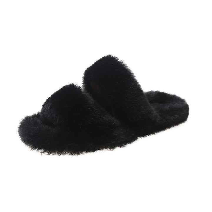 Damen Flauschige Hausschuhe mit doppeltem Riemen und weichem Innenfutter W&W Mode