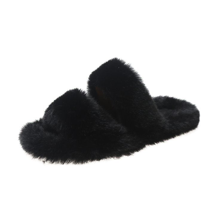 Damen Flauschige Hausschuhe mit doppeltem Riemen und weichem Innenfutter W&W