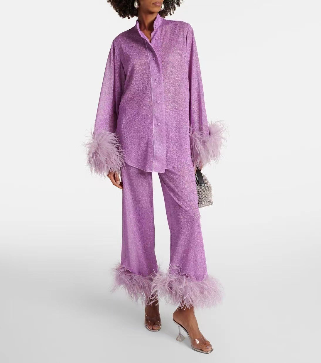 WW | Herbst Winter Feder Stehkragen Langarmoberteil und Hosen Set