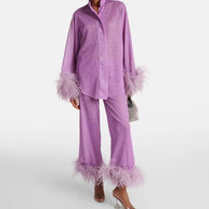 WW | Herbst Winter Feder Stehkragen Langarmoberteil und Hosen Set