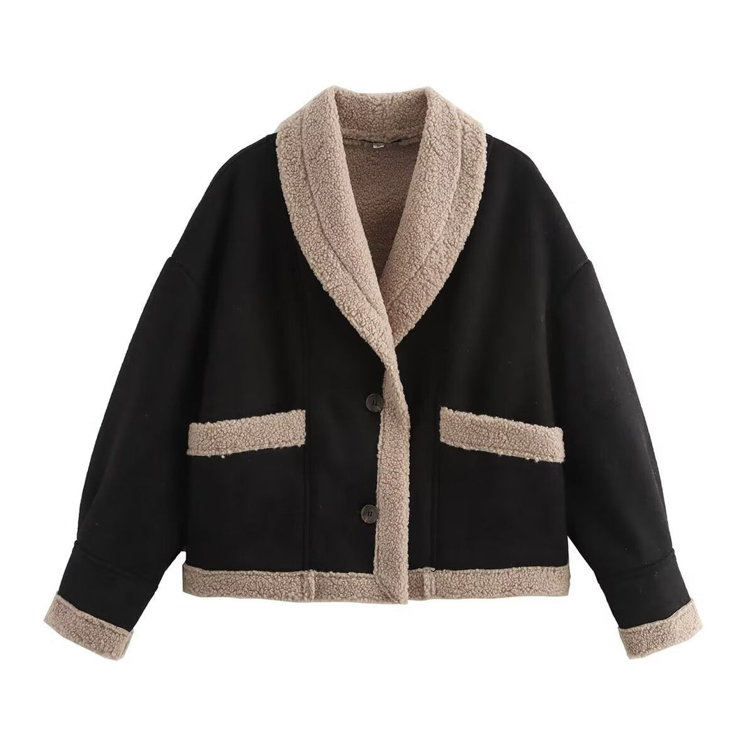 Damen kuschelige Oversized-Jacke mit weichem Innenfutter und eleganter Knopfleiste W&W Mode