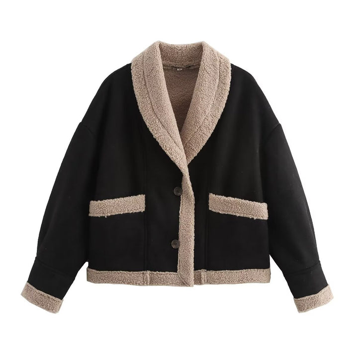 Damen kuschelige Oversized-Jacke mit weichem Innenfutter und eleganter Knopfleiste W&W Mode