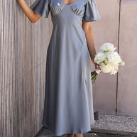 Damen Off-Shoulder Midi-Kleid mit voluminösen Ärmeln und eleganten Akzenten WW