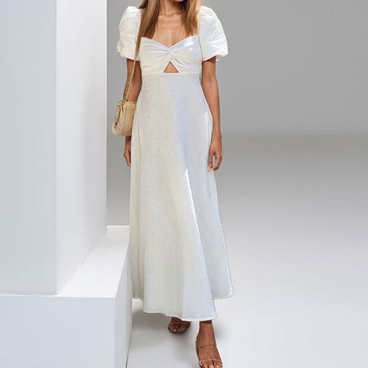 Damen Maxikleid mit voluminösen Puffärmeln und raffiniertem Schlüssel-Ausschnitt W&W Mode
