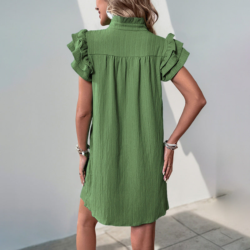 Damen Freizeitkleid mit Rüschenärmeln und lockerer Passform W&W Mode
