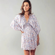 Damen romantisches Gartenkleid mit puffärmeln und elastischer Taille WW