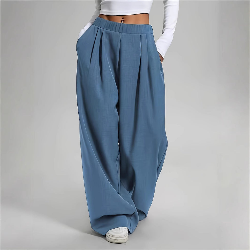 Damen hochblaue gefaltete weite Beine Hosen WW
