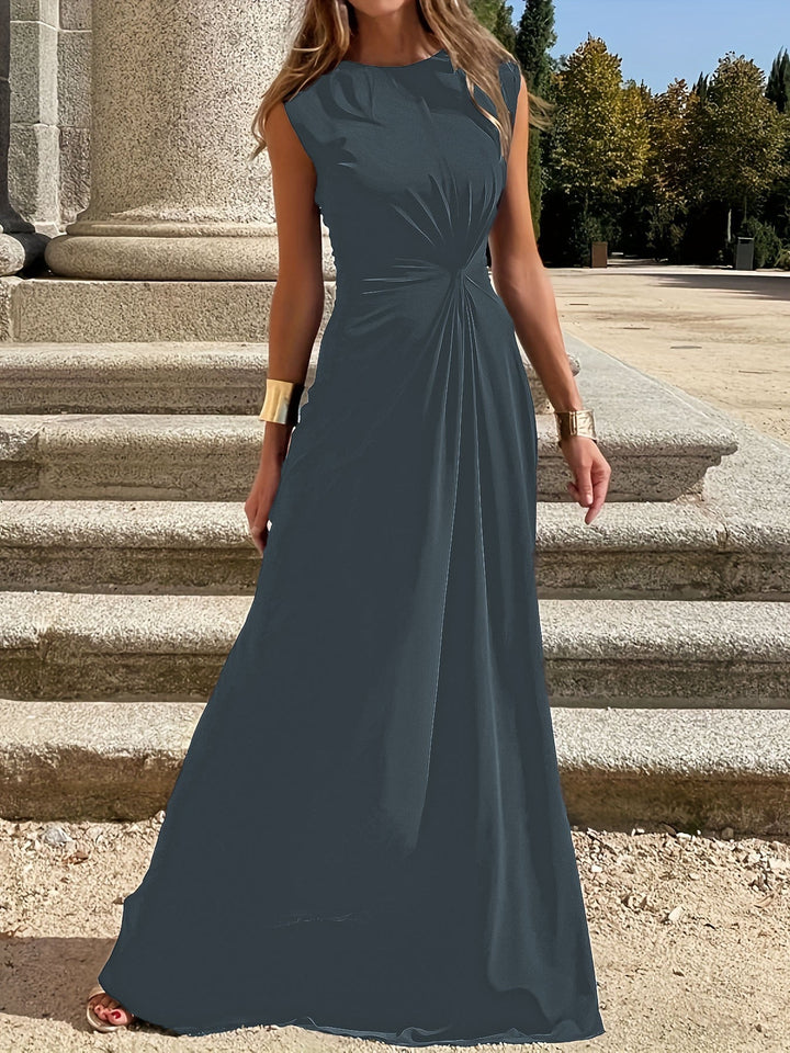 Damen Maxikleid mit Rundhalsausschnitt und gerafftem Oberteil