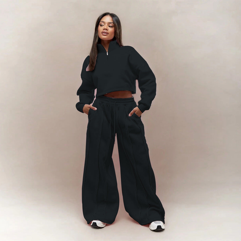 Damen Sportliches Cropped-Pullover und Jogginghose-Set WW