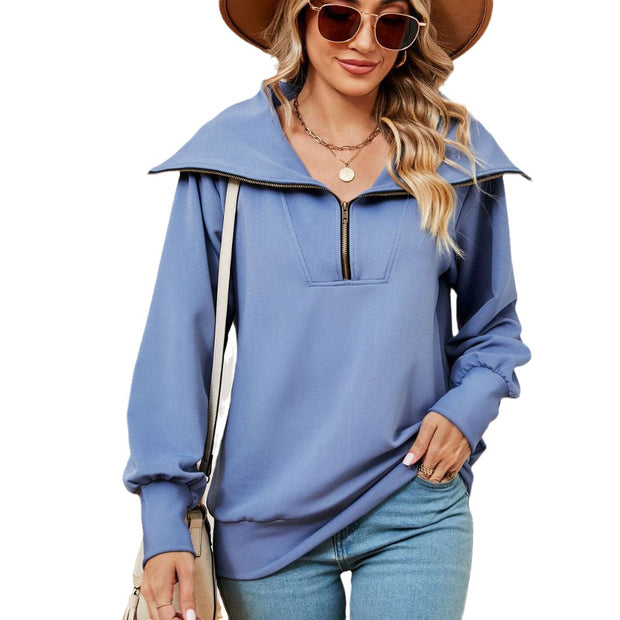 Damen Pullover mit modernem Stehkragen und Reißverschluss WW