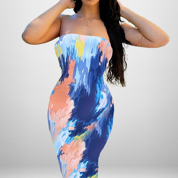 Damen Maxikleid mit elegantem schulterfreiem Design und farbenfrohem Muster W&W Mode