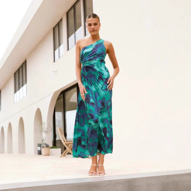 Damen Maxikleid mit asymmetrischem Schnitt und eleganten Falten WW