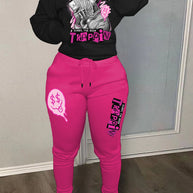 Damen bequeme Hoodie und Jogginghose Set mit kreativem Druck WW