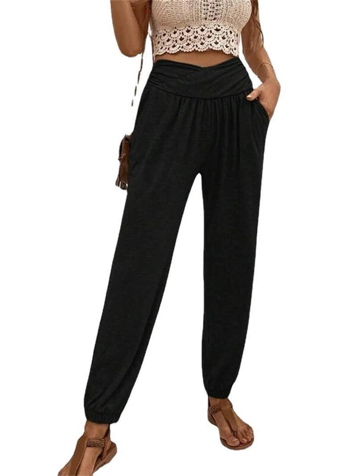 Damen lässige Freizeithose mit hohem Bund und bequemen Gummizug W&W Mode