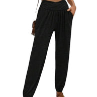 Damen lässige Freizeithose mit hohem Bund und bequemen Gummizug WW