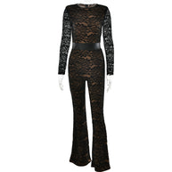 Damen Eleganter Spitzen-Overall mit floralen Motiven W&W