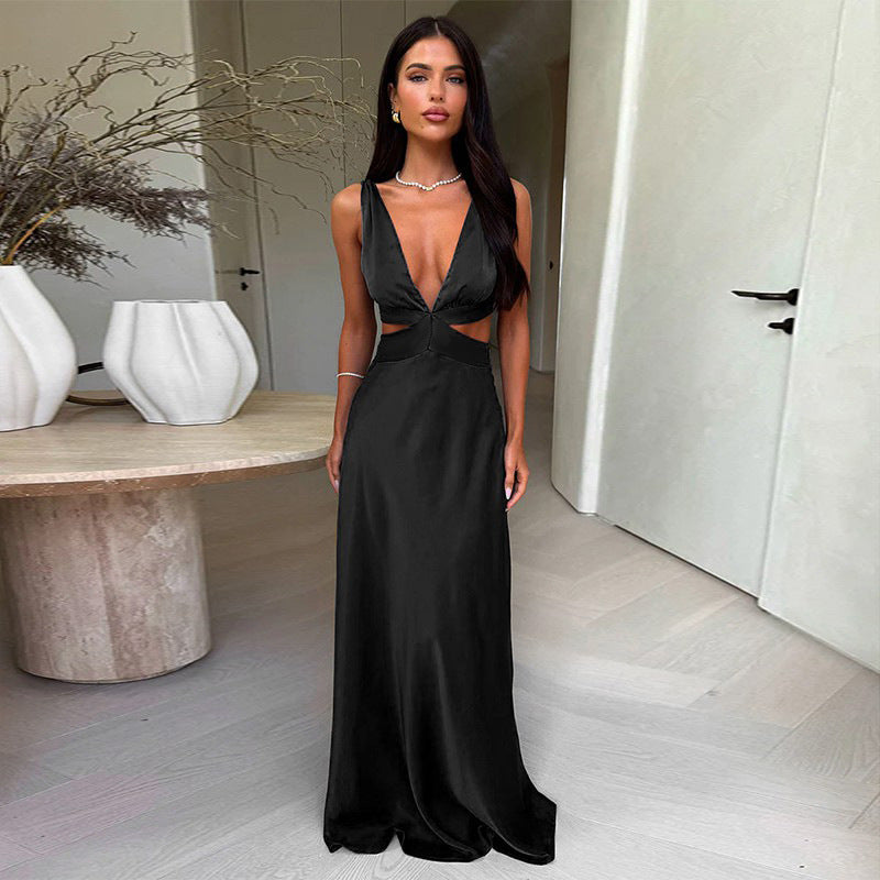 Damen Maxikleid mit tiefem V-Ausschnitt und modischen Cut-Outs W&W Mode