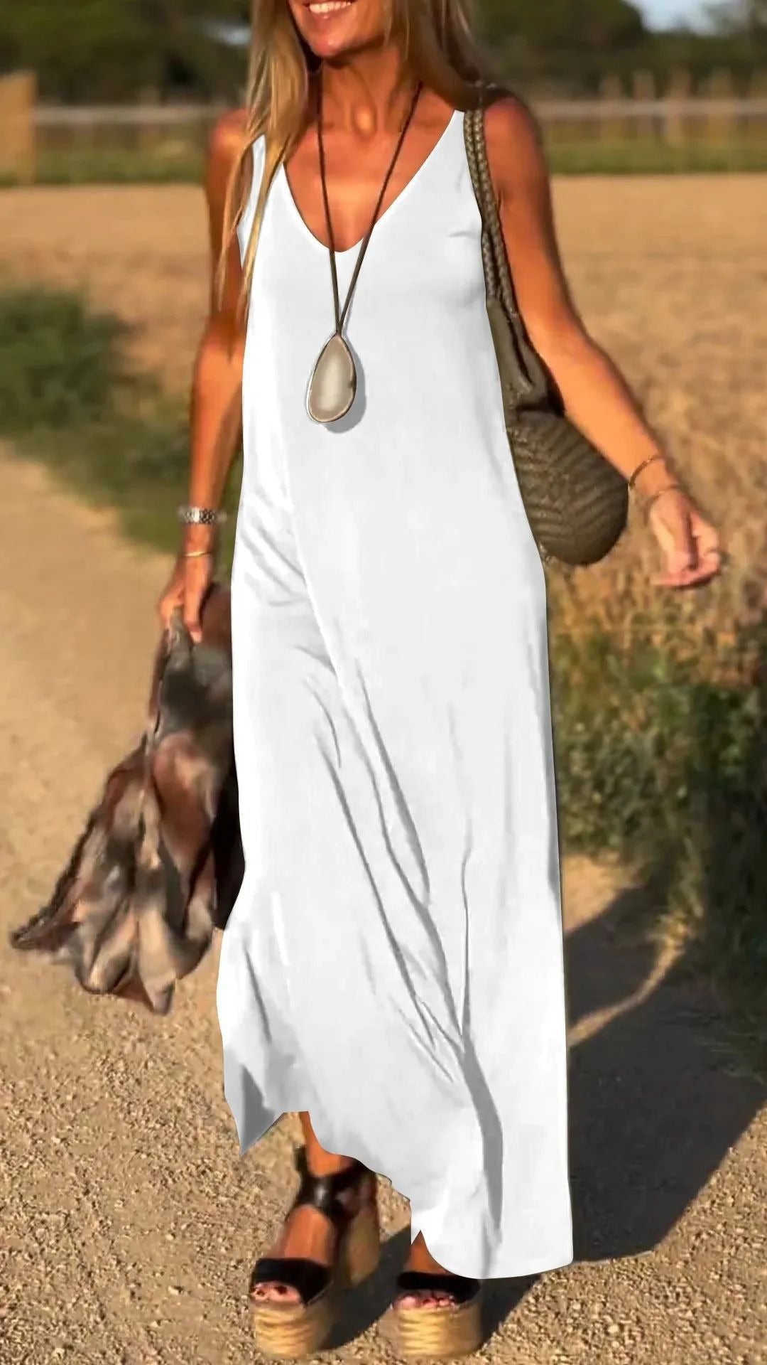 Damen Maxikleid mit eleganter V-Form und qualitativ hochwertigem Obermaterial WW