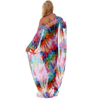 Damen Strandkaftan mit buntem Federdesign und luftigem Schnitt WW