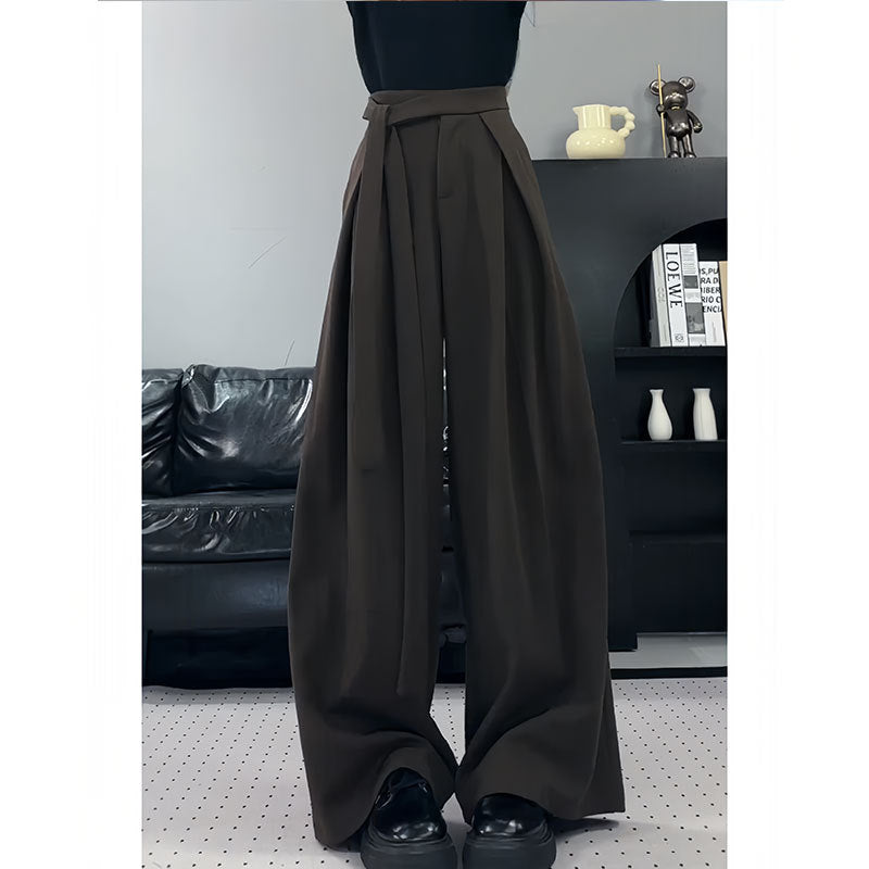 Damen Hochbundweite Weite-Bein Hosen mit Wickelbund Detail WW