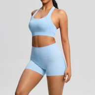 Damen Sport-BH und Hochbund-Shorts Set mit nahtloser Verarbeitung und atmungsaktiven Materialien WW