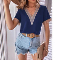Damen Bluse mit filetartigen Verzierungen WW